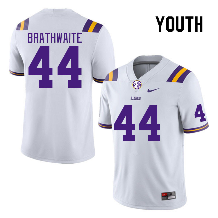Youth #44 Christian Brathwaite LSU Tigers College Football Jerseys Stitched Sale-White